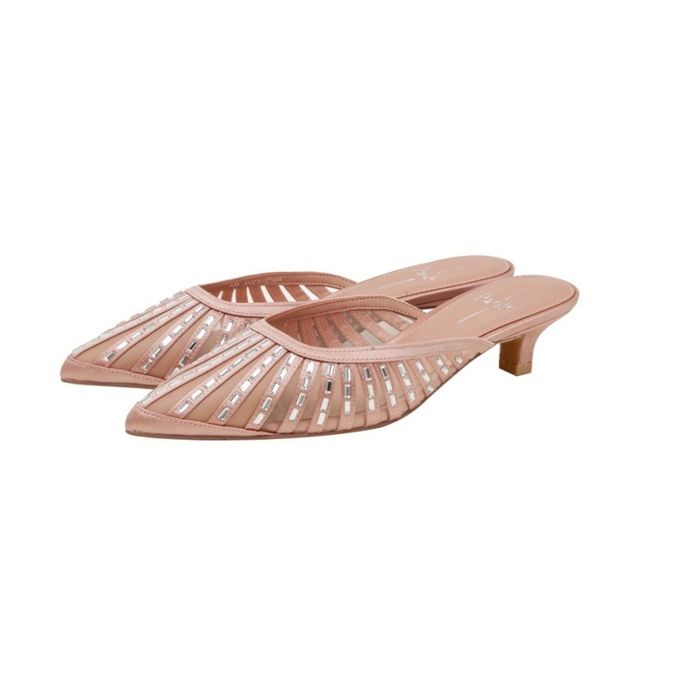 Linea Paolo Inka Satin Mesh Kitten Heel Mule Size 7.5 Blush Satin Color
